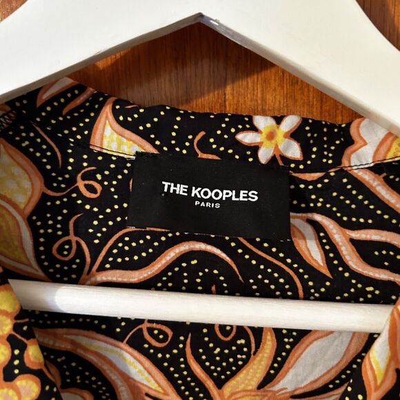 The Kooples Top Black Coral Pattern Short Sleeve Funky Retro Button Down Shirt - Picture 7 of 10